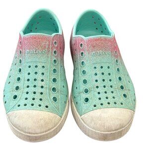 Native Kids Jefferson Glitter Slip-On Shoes C10 Aqua & Pink EVA Lightweight